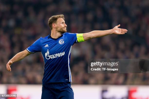 Benedikt Hoewedes of Schalke , gestures during the UEFA Europa League Quarter Final first leg match between Ajax Amsterdam and FC Schalke 04 at...