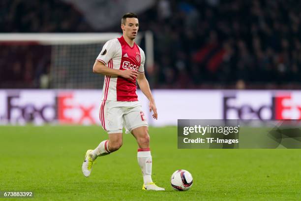 Nick Viergever of Ajax Amsterdam , controls the ball during the UEFA Europa League Quarter Final first leg match between Ajax Amsterdam and FC...