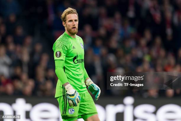 Goalkeeper Ralf Faehrmannof Schalke , looks on during the UEFA Europa League Quarter Final first leg match between Ajax Amsterdam and FC Schalke 04...