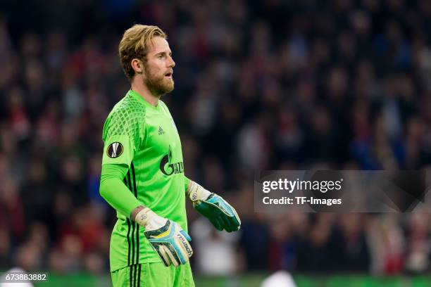 Goalkeeper Ralf Faehrmannof Schalke , looks on during the UEFA Europa League Quarter Final first leg match between Ajax Amsterdam and FC Schalke 04...