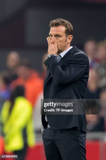 Head coach Markus Weinzierl of Schalke , gestures during the UEFA Europa League Quarter Final first leg match between Ajax Amsterdam and FC Schalke...