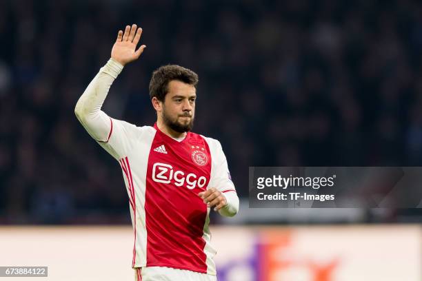 Amin Younes of Ajax Amsterdam , gestures during the UEFA Europa League Quarter Final first leg match between Ajax Amsterdam and FC Schalke 04 at...