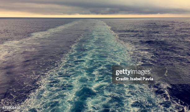 view from the stern of a cruise ship - poupe photos et images de collection