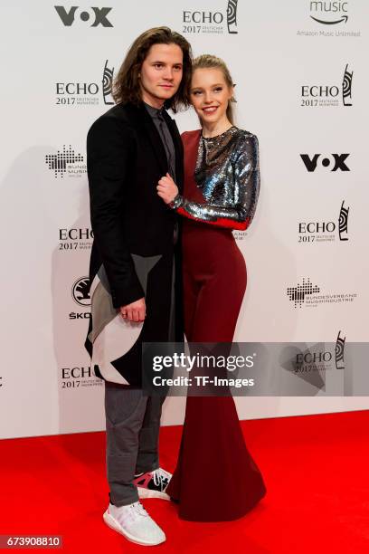 Tilman Poerzgen and Lina Larissa Strahl on the red carpet during the ECHO German Music Award in Berlin, Germany on April 06, 2017.