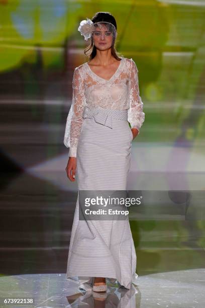 Model walks the runway at Marylise & Rembo Styling during Barcelona Bridal Fashion Week 2017 on April 27, 2017 in Barcelona, Spain.