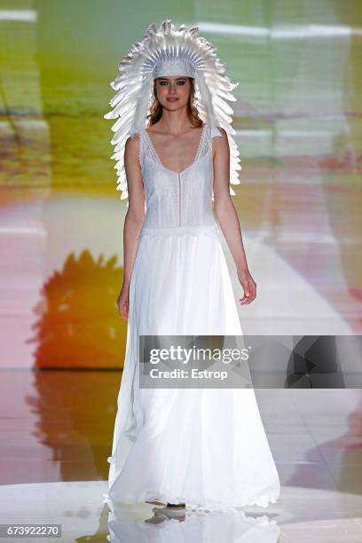 Model walks the runway at Marylise & Rembo Styling during Barcelona Bridal Fashion Week 2017 on April 27, 2017 in Barcelona, Spain.