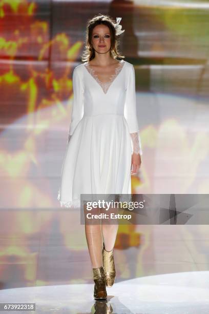 Model walks the runway at Marylise & Rembo Styling during Barcelona Bridal Fashion Week 2017 on April 27, 2017 in Barcelona, Spain.