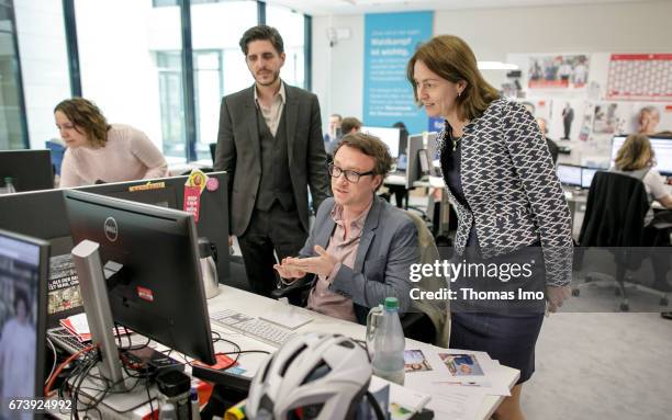 Secretary General of the SPD Katarina Barley talks to members of the SPD Kampa at Wily-Brandt Haus April 20, 2017 in Berlin, Germany.