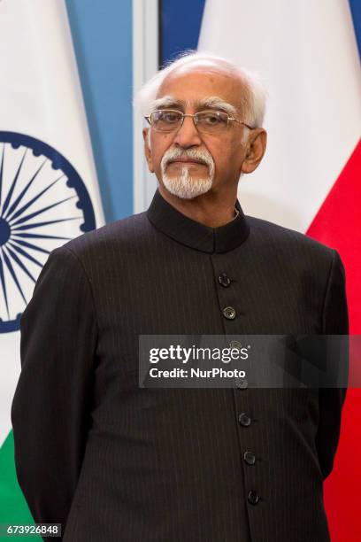 Vice President of India Mohammad Hamid Ansari during the press conference at Chancellery of the Prime Minister in Warsaw, Poland on 27 April 2017