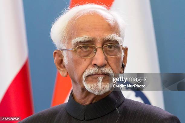 Vice President of India Mohammad Hamid Ansari during the press conference at Chancellery of the Prime Minister in Warsaw, Poland on 27 April 2017