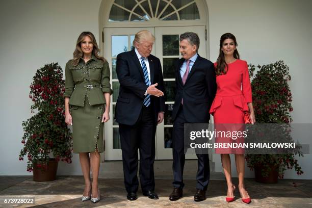 President Donald Trump and First Lady Melania Trump poses with President of Argentina Mauricio Macri and his wife Juliana Awada at White House in...