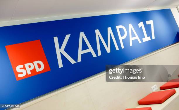 Signage in the SPD Kampa offices for the election campaign for the Federal elections 2017 at Wily-Brandt Haus April 20, 2017 in Berlin, Germany.