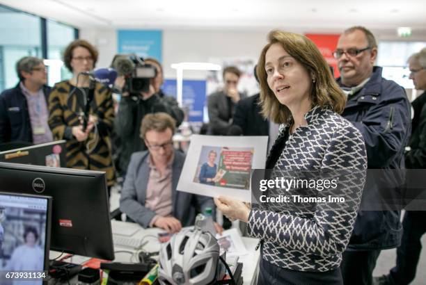 Secretary General of the SPD Katarina Barley visits the SPD Kampa at Wily-Brandt Haus April 20, 2017 in Berlin, Germany.