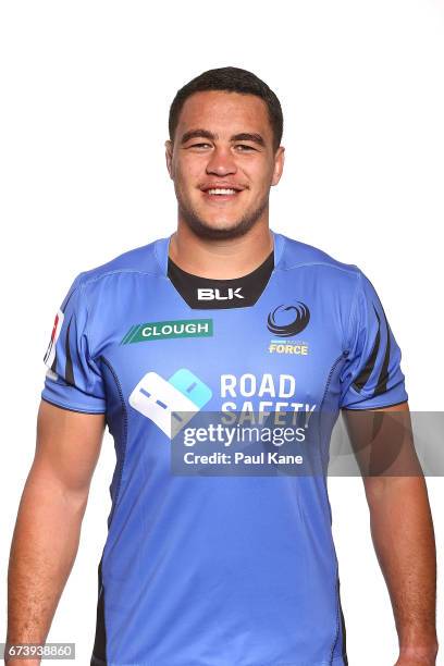 Kane Koteka poses during a Western Force Super Rugby headshots session at the Rugby WA office on April 27, 2017 in Perth, Australia.
