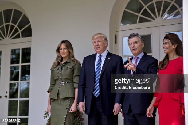 Juliana Awada, first lady of Argentina, from right, Mauricio Macri, Argentina's president, U.S. President Donald Trump, and U.S. First Lady Melania...