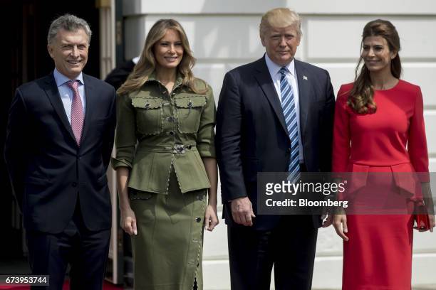 Mauricio Macri, Argentina's president, from left, U.S. First Lady Melania Trump, U.S. President Donald Trump, and Juliana Awada, first lady of...