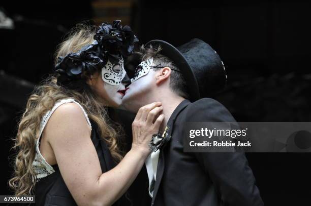 Kirsty Bushell as Juliet and Edward Hogg as Romeo in William Shakespeare's Romeo and Juliet directed by Daniel Kramer at The Globe Theatre on April...