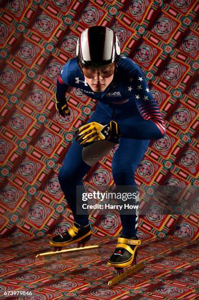 Speed skater John-Henry Kreuger poses for a portrait during the Team USA PyeongChang 2018 Winter Olympics portraits on April 27, 2017 in West...