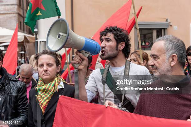 Demonstration of Kurdistan Network Rome to protest against the attacks of the Turkish army to Kurdish villages in Iraq's yezidi villages Rojava at...