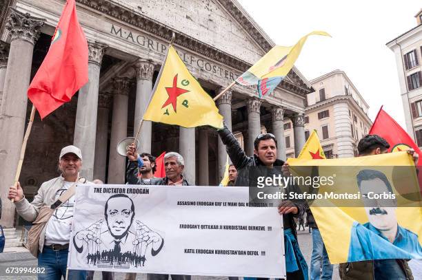 Demonstration of Kurdistan Network Rome to protest against the attacks of the Turkish army to Kurdish villages in Iraq's yezidi villages Rojava at...