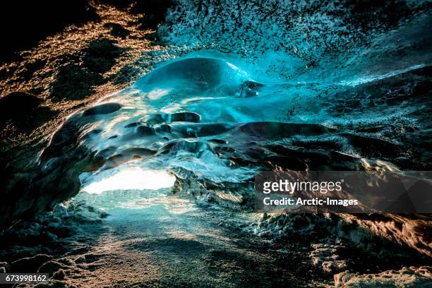 ice cave. the crystal cave, breidamerkurjokull glacier, iceland - crystal caves stock pictures, royalty-free photos & images