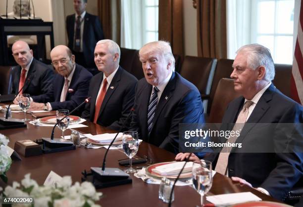 President Donald Trump, second right, speaks during a luncheon with Mauricio Macri, Argentina's president, not pictured, at the White House in...