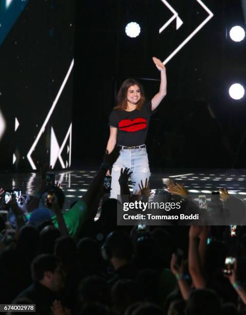 Host of WE Day California, actress/singer and UNICEF Goodwill Ambassador Selena Gomez speaks onstage at WE Day California to celebrate young people...