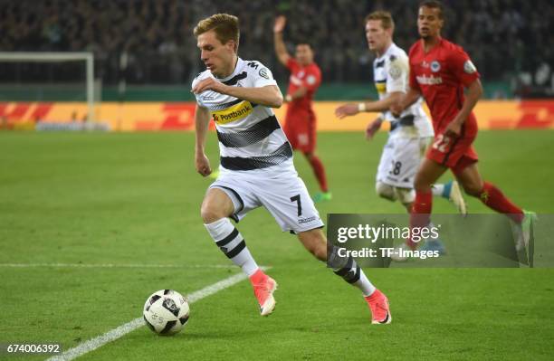 Patrick Herrmann of Moenchengladbach controls the ball during the DFB Cup semi final match between Borussia Moenchengladbach and Eintracht Frankfurt...