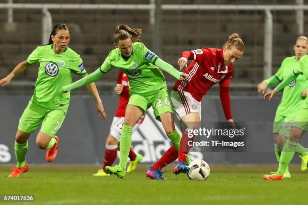 Caroline Graham Hansen of Wolfsburg and Melanie Behringer of Munich battle for the ball during the Women's DFB Cup Quarter Final match between FC...