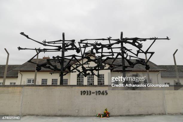 Sculpture created by the Yugoslav artists Nandor Glid erected in 1968 is pictured at the International Concentration Camp memorial in Dachau Nazis...
