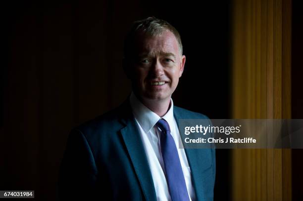 Liberal Democrats party leader Tim Farron poses for a portrait at Melbourn Science Park on April 27, 2017 in Cambridge, England. Mr Farron has been...