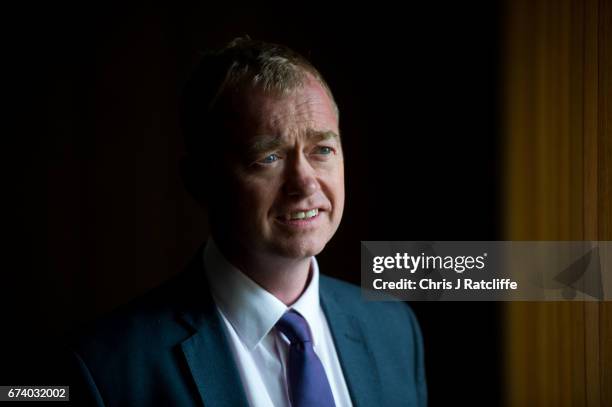 Liberal Democrats party leader Tim Farron poses for a portrait at Melbourn Science Park on April 27, 2017 in Cambridge, England. Mr Farron has been...