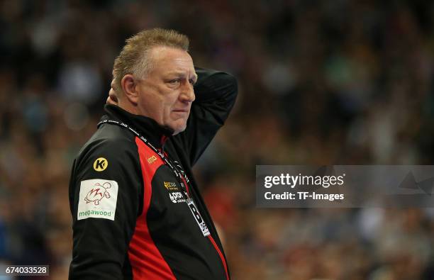 March 19: Head coach Michael Biegler of Germany gestures during the match Germany vs. Sweden at Barclaycard Arena in Hamburg, Germany.