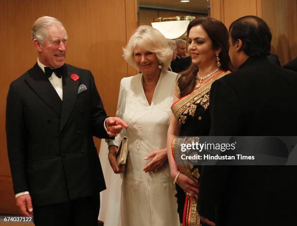 Prince Charles and Camilla, Nita Ambani and Mukesh Ambani during the British Asian Trust India Advisory Dinner at Trident, Nariman Point in Mumbai,...