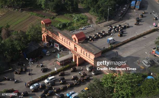 An Arial view of Thane check naka in Mumbai, India.