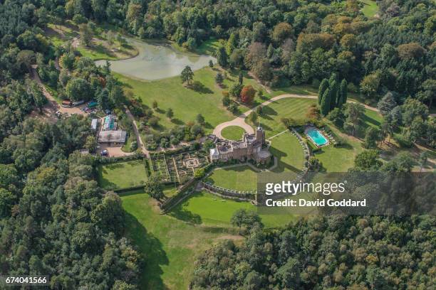 Aerial view of the Duke of Windsor's grade II listed - Fort Belvedere. This Gothic revival residence in Windsor Great Park is where the Abdication...