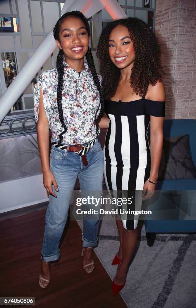 Actresses Yara Shahidi and Logan Browning visit Hollywood Today Live at W Hollywood on April 27, 2017 in Hollywood, California.