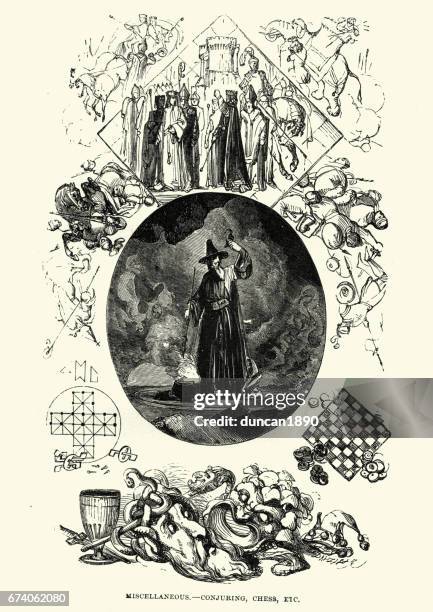 wizard casting a spell - paranormal stock illustrations