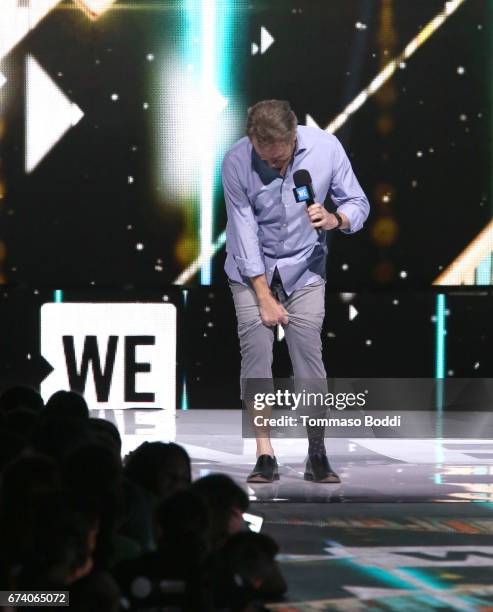 Actor Bryan Cranston speaks osntage at WE Day California to celebrate young people changing the world at The Forum on April 27, 2017 in Inglewood,...