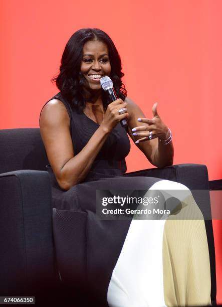 Former United States first lady Michelle Obama speaks during the AIA Conference on Architecture 2017 on April 27, 2017 in Orlando, Florida. Michelle...