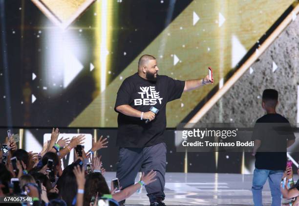 Khaled onstage at WE Day California to celebrate young people changing the world at The Forum on April 27, 2017 in Inglewood, California.