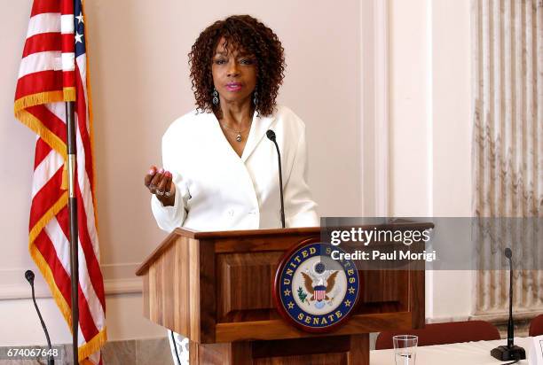 Actor Beverly Todd speaks at the Media Solutions Summit at the Russell Senate Office Building on April 27, 2017 in Washington, DC. The summit was...