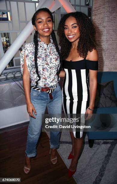 Actresses Yara Shahidi and Logan Browning visit Hollywood Today Live at W Hollywood on April 27, 2017 in Hollywood, California.