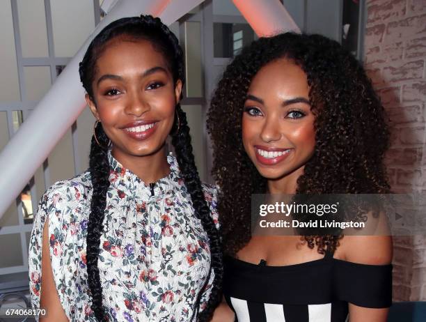 Actresses Yara Shahidi and Logan Browning visit Hollywood Today Live at W Hollywood on April 27, 2017 in Hollywood, California.