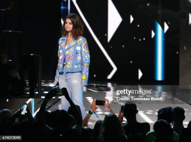 Host of WE Day California, actress/singer and UNICEF Goodwill Ambassador Selena Gomez speaks onstage at WE Day California to celebrate young people...