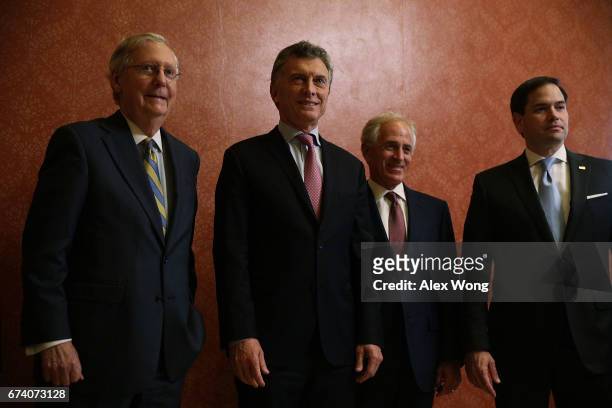 Argentine President Mauricio Macri poses for photographers with U.S. Senate Majority Leader Sen. Mitch McConnell , Sen. Bob Corker and Sen. Marco...