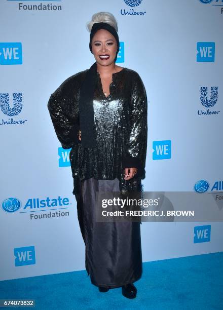 Emili Sande poses on arrival at We Day 2017 in Inglewood, California on April 27, 2017. WE Day California is a celebrity-studded educational event...