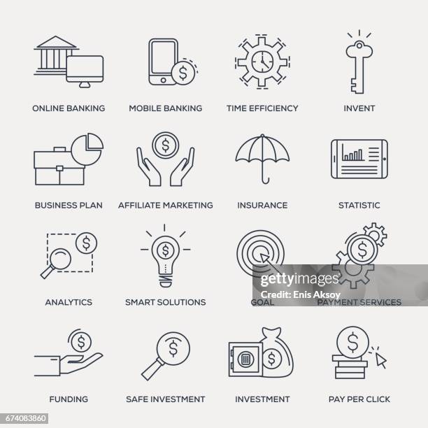 business and banking icon set - line series - online bank service stock illustrations