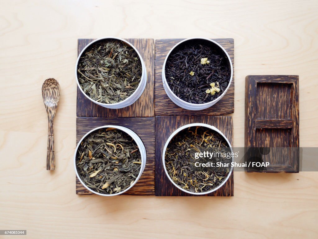 Dry herbal tea in the bowl