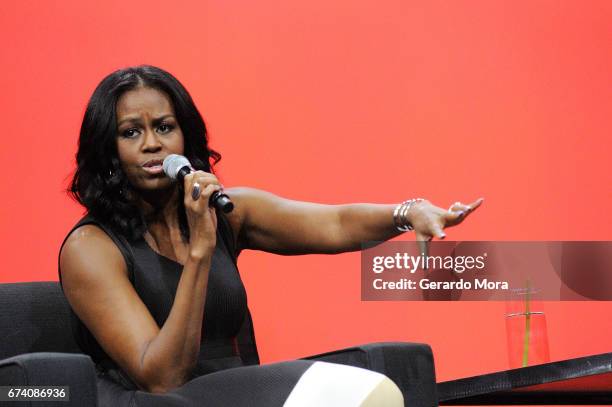 Former United States first lady Michelle Obama speaks during a conversation at the AIA Conference on Architecture 2017 on April 27, 2017 in Orlando,...